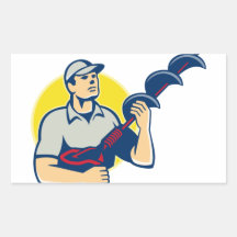 Builder Worker With Hole Driller Auger Rectangular Stickers
