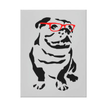 Bulldog with Red Glasses Gallery Wrapped Canvas