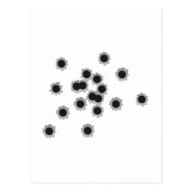 Bullet holes from a rifle or gun, possibly shotgun post cards
