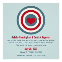 Bull's-Eye Save the Date Invite, Blue & Red