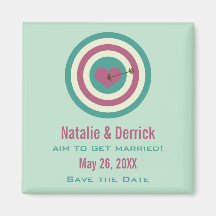 Bull's-Eye Save the Date Magnet, Teal & Fuchsia