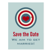 Bull's-Eye Save the Date Postcard, Blue & Red