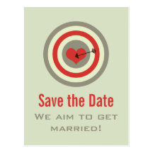 Bull's-Eye Save the Date Postcard, Grey & Red
