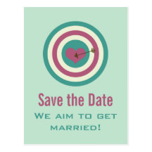 Bull's-Eye Save the Date Postcard, Teal & Fuchsia