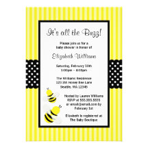 Bumble Bee Striped Dots Baby Shower Invitations