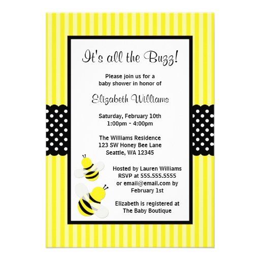 Bumble Bee Striped Dots Baby Shower Invitations
