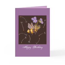 bumblebee with violets birthday greeting