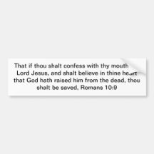 bumper sticker with Bible verse Romans 10:9