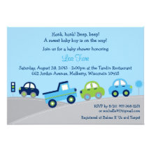 Bumper to Bumper Car Truck Baby Shower Invitations