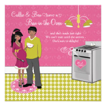 Bun In Oven Couples African American Baby Shower Custom Invites
