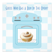 Bun In The Oven Baby Boy Blue Baby Shower Personalised Announcement
