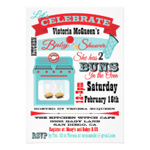 "Bun in the oven" Twins Baby Shower Invitations