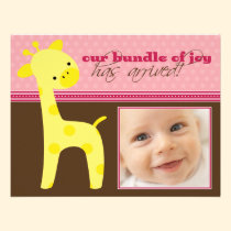 Bundle of Joy Giraffe Birth Announcement (pink) invitations