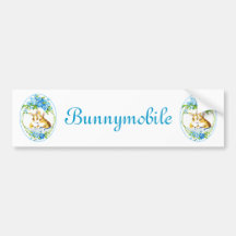 Bunnies In The Blue Flowers Bumper Stickers