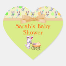 Bunny Babies,Creamy Colours Baby Shower Heart Sticker