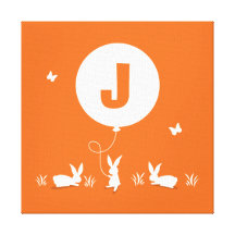 BUNNY BALLOON ORANGE | personalised kids wall art Canvas Print