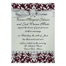 burgandy and white bird damask ornate pattern personalised announcement