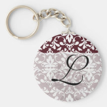 burgandy and white bird damask ornate pattern keychain