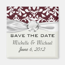 burgandy and white bird damask ornate pattern fridge magnets