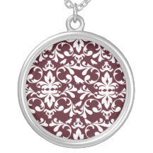 burgandy and white bird damask ornate pattern jewelry