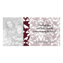 burgandy and white bird damask ornate pattern photo greeting card