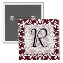 burgandy and white bird damask ornate pattern pins