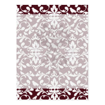 burgandy and white bird damask ornate pattern postcard