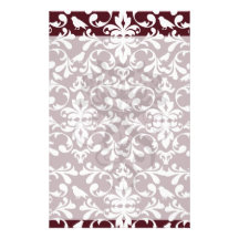 burgandy and white bird damask ornate pattern stationery design