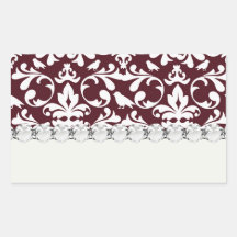 burgandy and white bird damask ornate pattern rectangular stickers