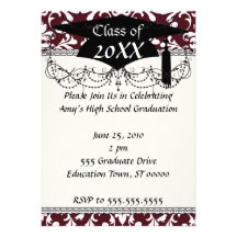 burgundy and white bird damask ornate graduation personalized invite