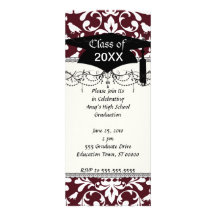 burgundy and white bird damask ornate graduation personalized invitation