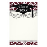 burgundy and white bird damask ornate graduation stationery