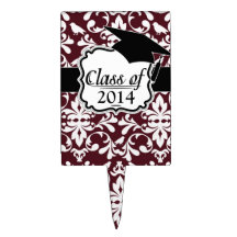 burgundy and white bird damask ornate pattern cake toppers