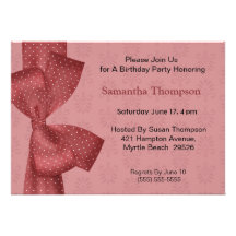 Burgundy  Bow Birthday Invitations