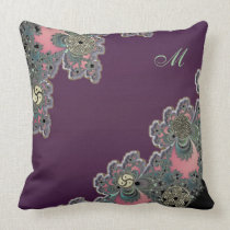 Burgundy SIlver and Mint Monogram Fractal Pillow pillows