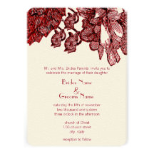 Burgundy Vintage Flowers Wedding Invitation