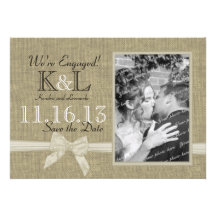 Burlap and Bow Rustic Country Save the Date Personalised Invitations