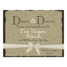 Burlap and Bow Wedding Reception Invite