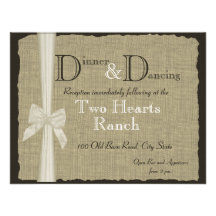 Burlap and Bow Wedding Rustic Reception Custom Announcements