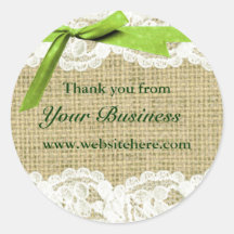 Burlap and Lace Beige chartreuse Bow shabby chic Round Sticker