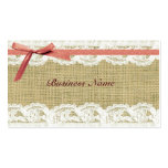 Burlap and Lace Beige Pink Bow shabby chic Business Card Template