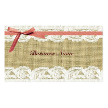 Burlap and Lace Beige Pink Bow shabby chic Business Card Template