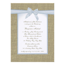 Burlap Baby Blue Christening Custom Invitation