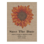 Burlap Inspired Orange Sunflower Save The Date Postcards