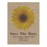 Burlap Inspired Sunflower Wedding Save The Date Postcard