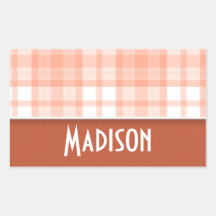 Burnt Orange, Peach Plaid Rectangular Sticker