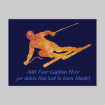 Burnt Orange Skier with Customisable Text postcards