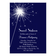 Burst of Sparkles Sweet Sixteen Invitation (blue)