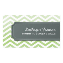 BUSINESS CARD cool chevron stripe green watercolor