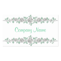 Business Card White Silver Roses Green Metal